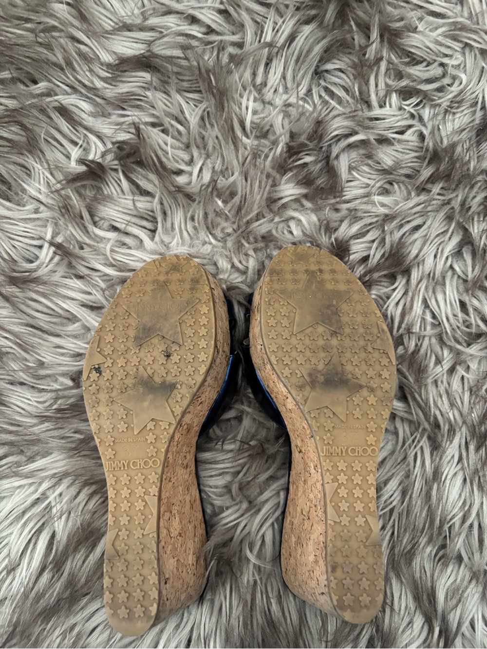 Jimmy Choo Prima Metallic Blue Patent Leather Cork Wedge Sandals EU 37 - Picture 5 of 5